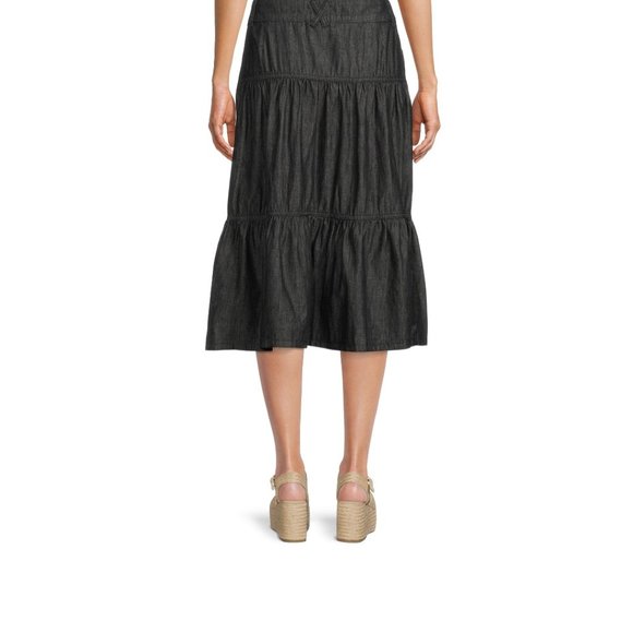 TIME and TRU Women's Tiered Denim Skirt - washed black - Picture 3 of 5
